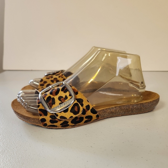 Yokono Calf Hair Leopard Print Jerba Slides Cork Sandals Shoes Womens Size 8 - Picture 2 of 8